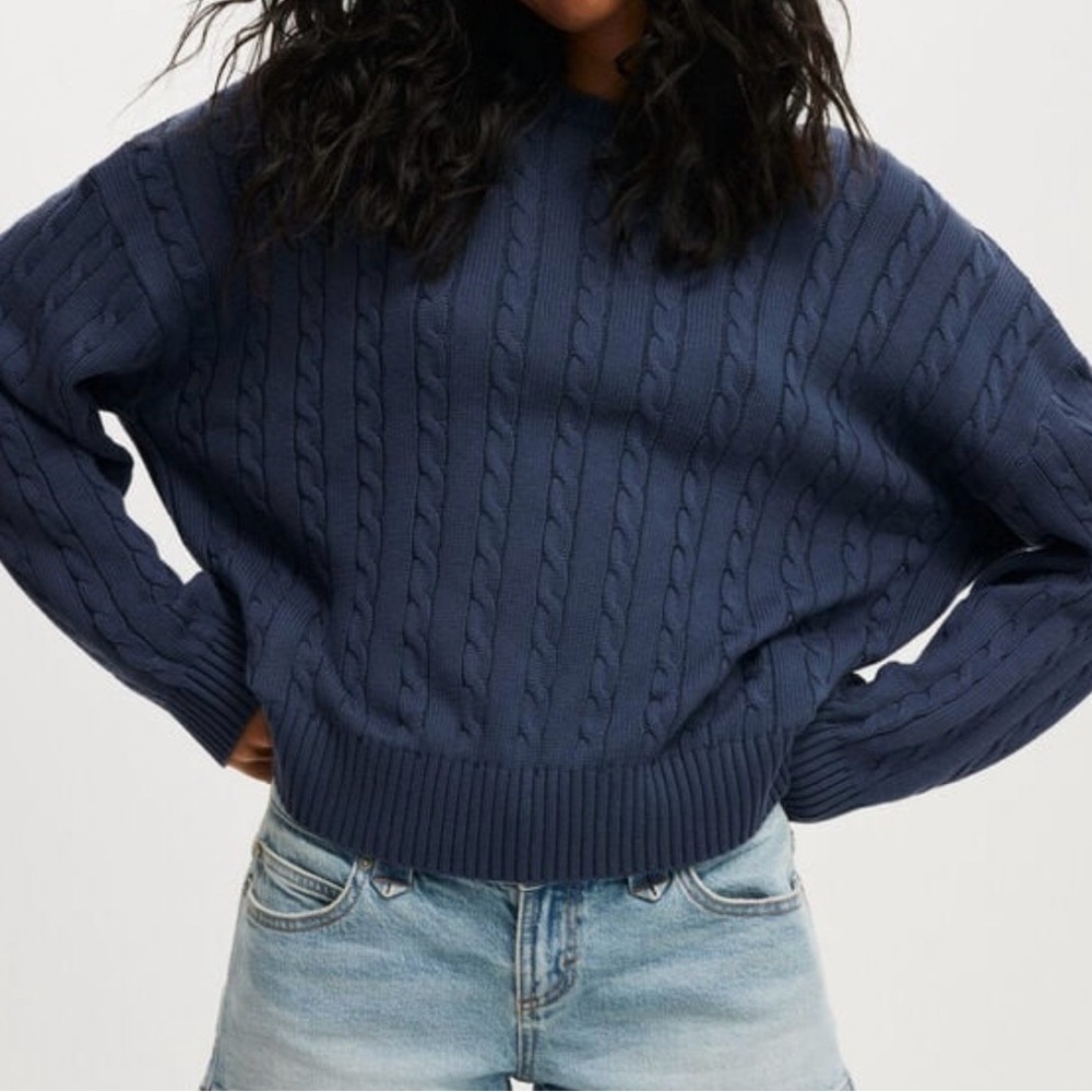 Cotton On Navy Cable Knit Crew Sweater